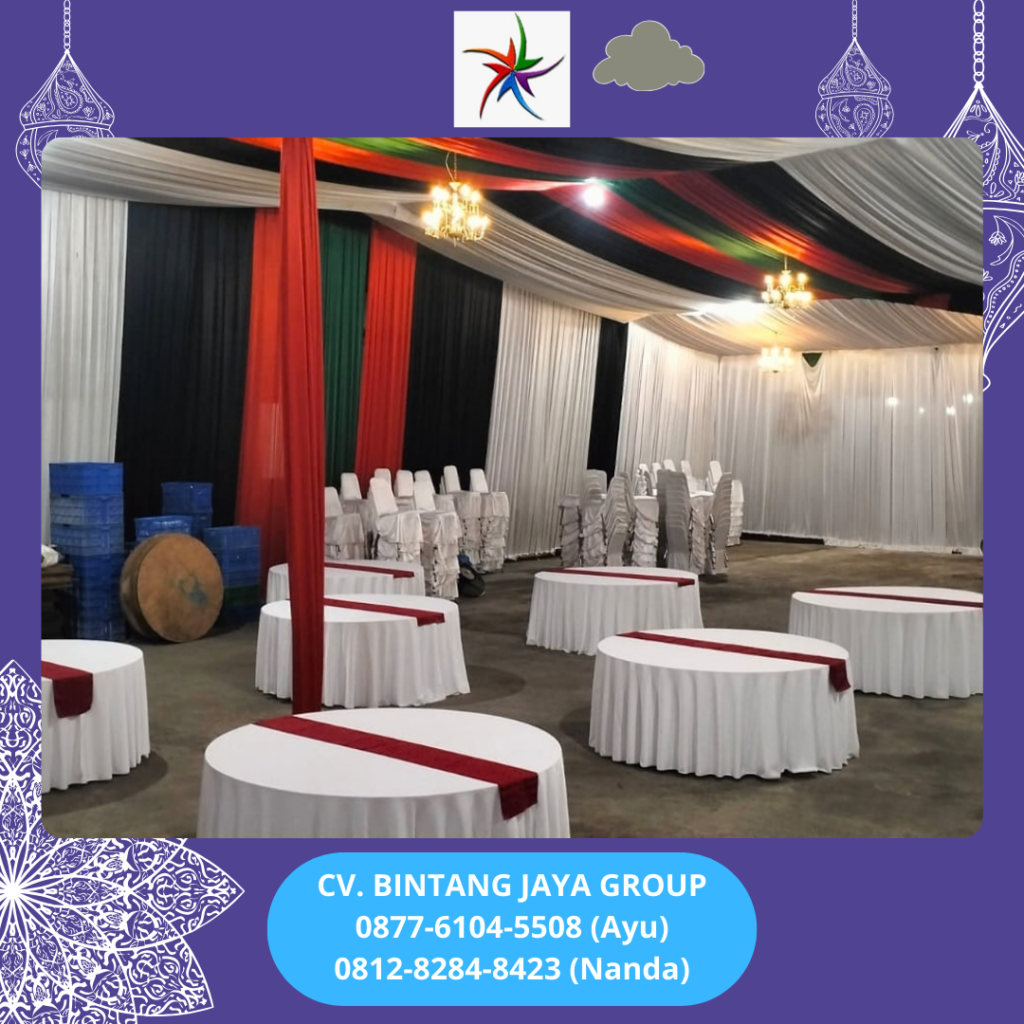 Sewa Roundtable Cover Tebar Putih Runner Merah Jakarta