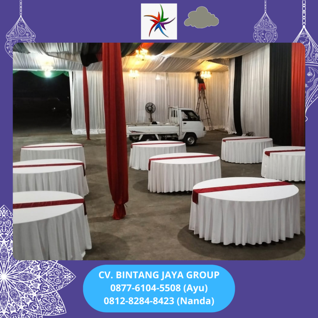 Sewa Roundtable Cover Tebar Putih Runner Merah Jakarta