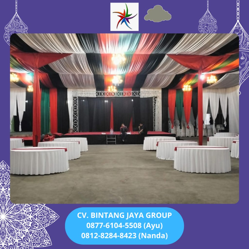 Sewa Roundtable Cover Tebar Putih Runner Merah Jakarta