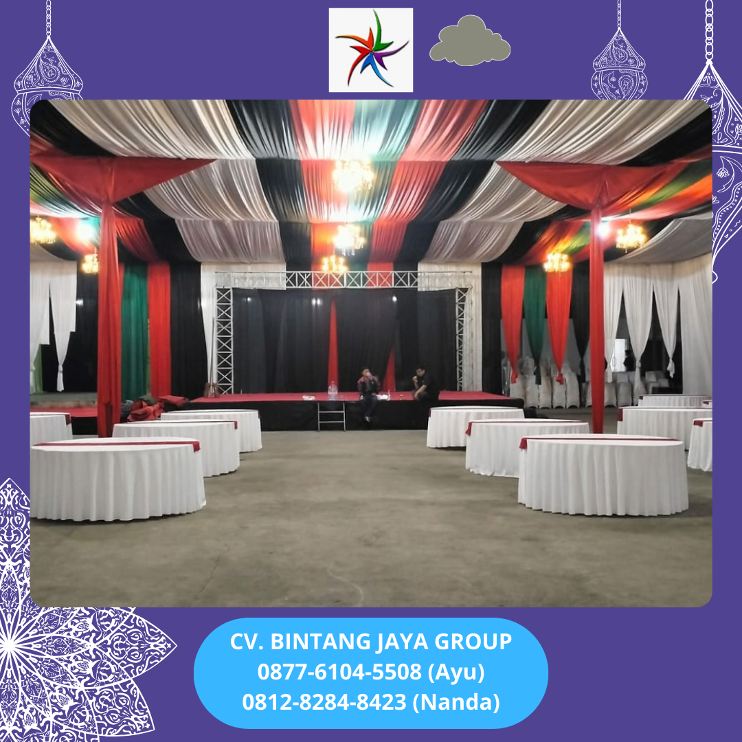 Sewa Roundtable Cover Tebar Putih Runner Merah Jakarta