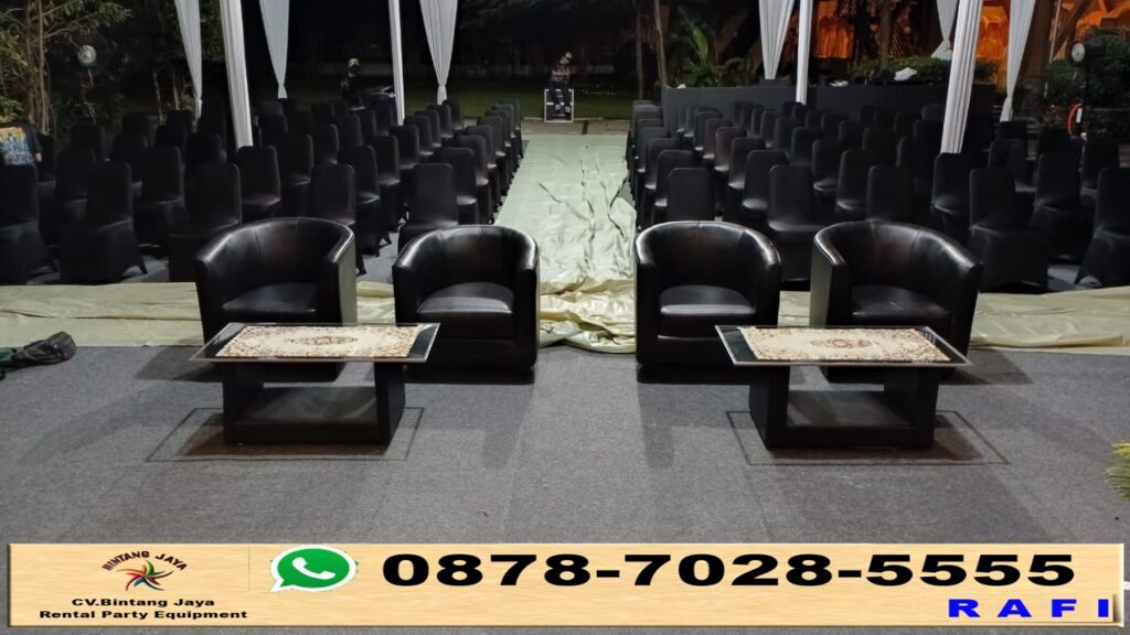 Sewa Sofa Hitam Oval Set meja Kaca VIP Hitam Jakarta
