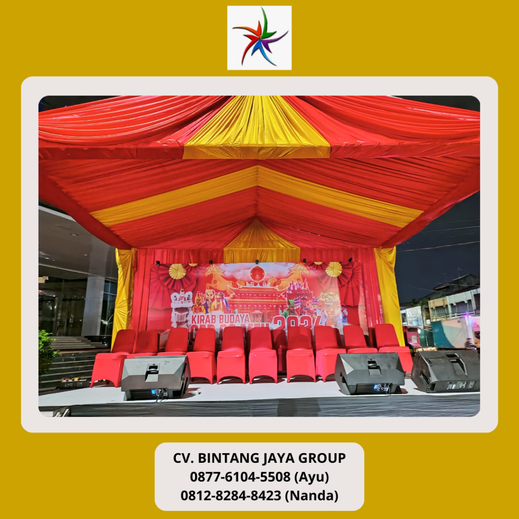 Sewa Tenda Serut Gold Merah, Kursi Cover Stretch Merah Bekasi