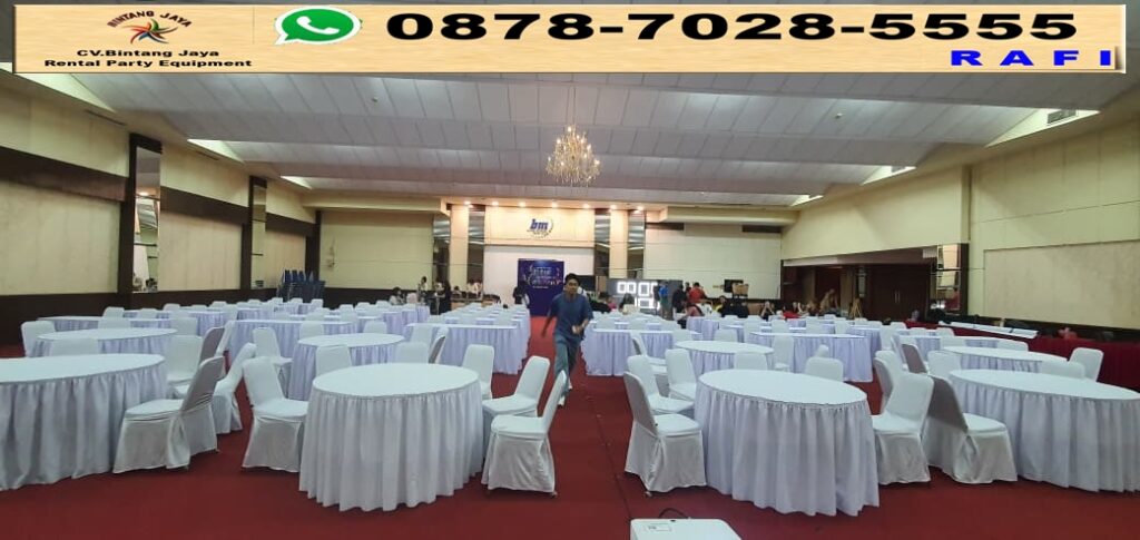 Rental Meja Bulat Dan Meja Kotak Set Kursi Cover Putih Depok