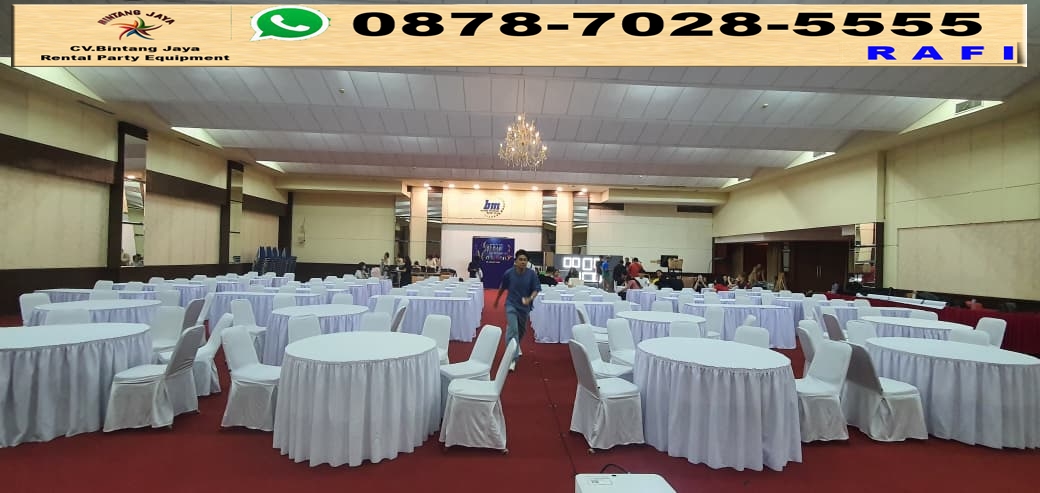 Rental Meja Bulat Dan Meja Kotak Set Kursi Cover Putih Depok