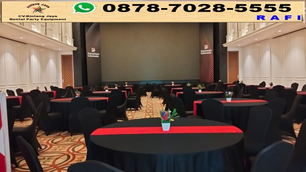 Sewa Meja Bundar Cover Taplak Meja Hitam Runner Merah Jakarta