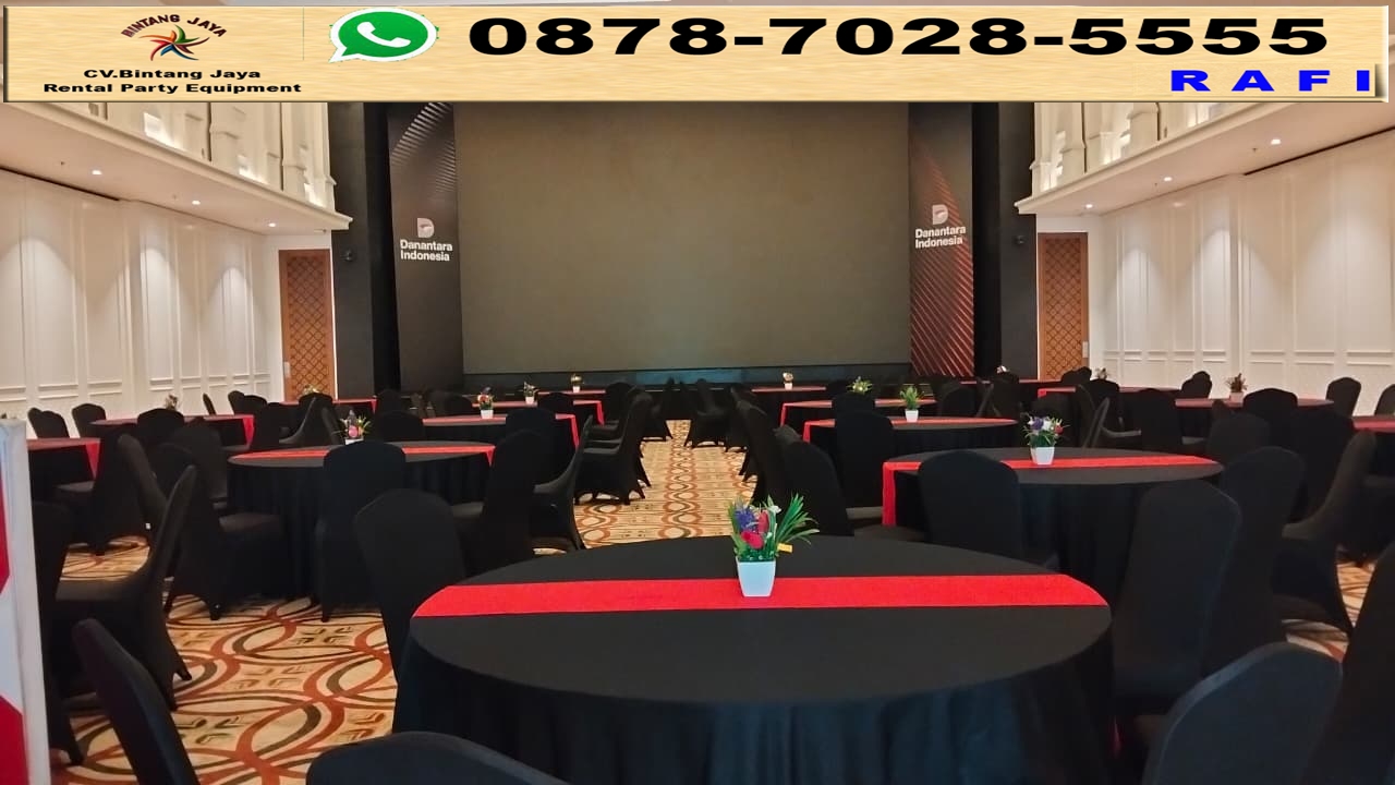 Sewa Meja Bundar Cover Taplak Meja Hitam Runner Merah Jakarta