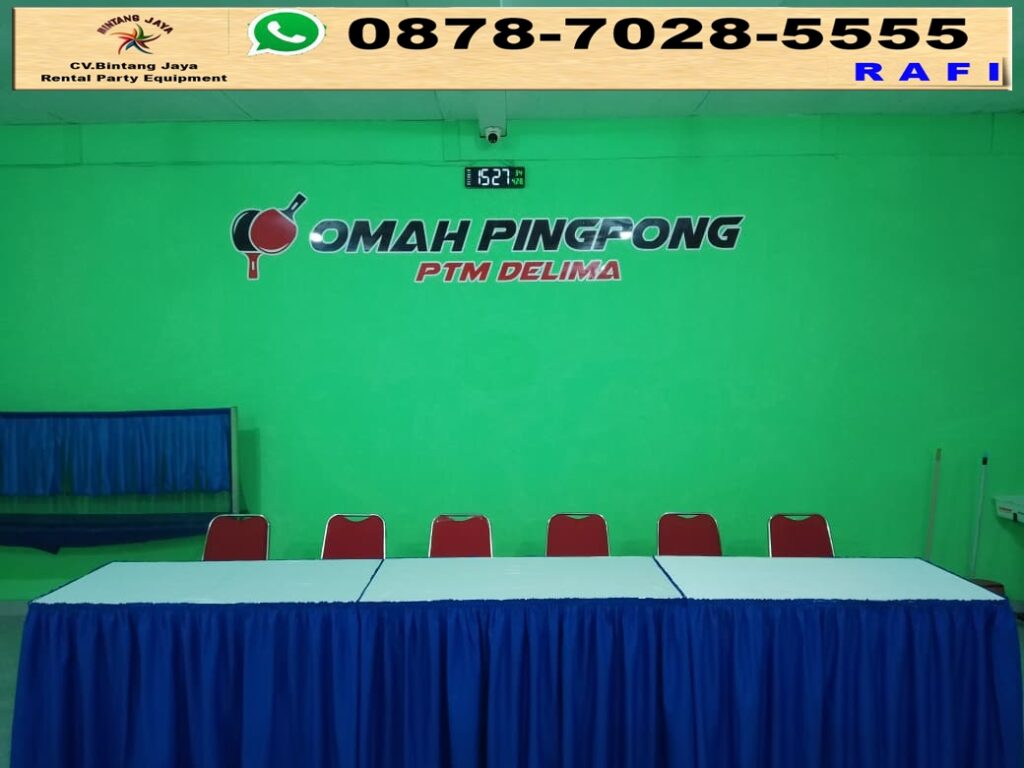 Sewa Meja Kotak Cover Biru Putih & Kursi Futura Test Event Di Perumahan Bumi Cikarang