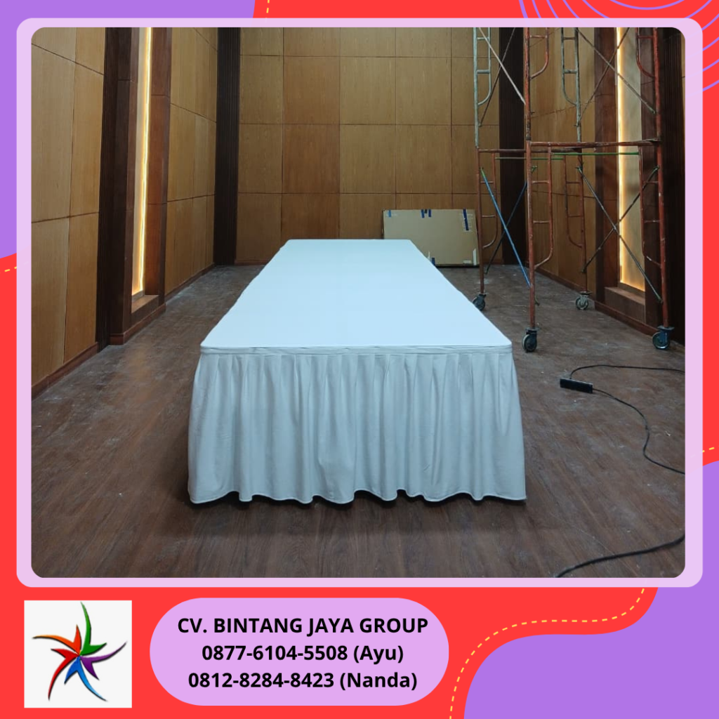 Sewa Meja Kotak Cover Tebar Warna Putih Bersih Bogor