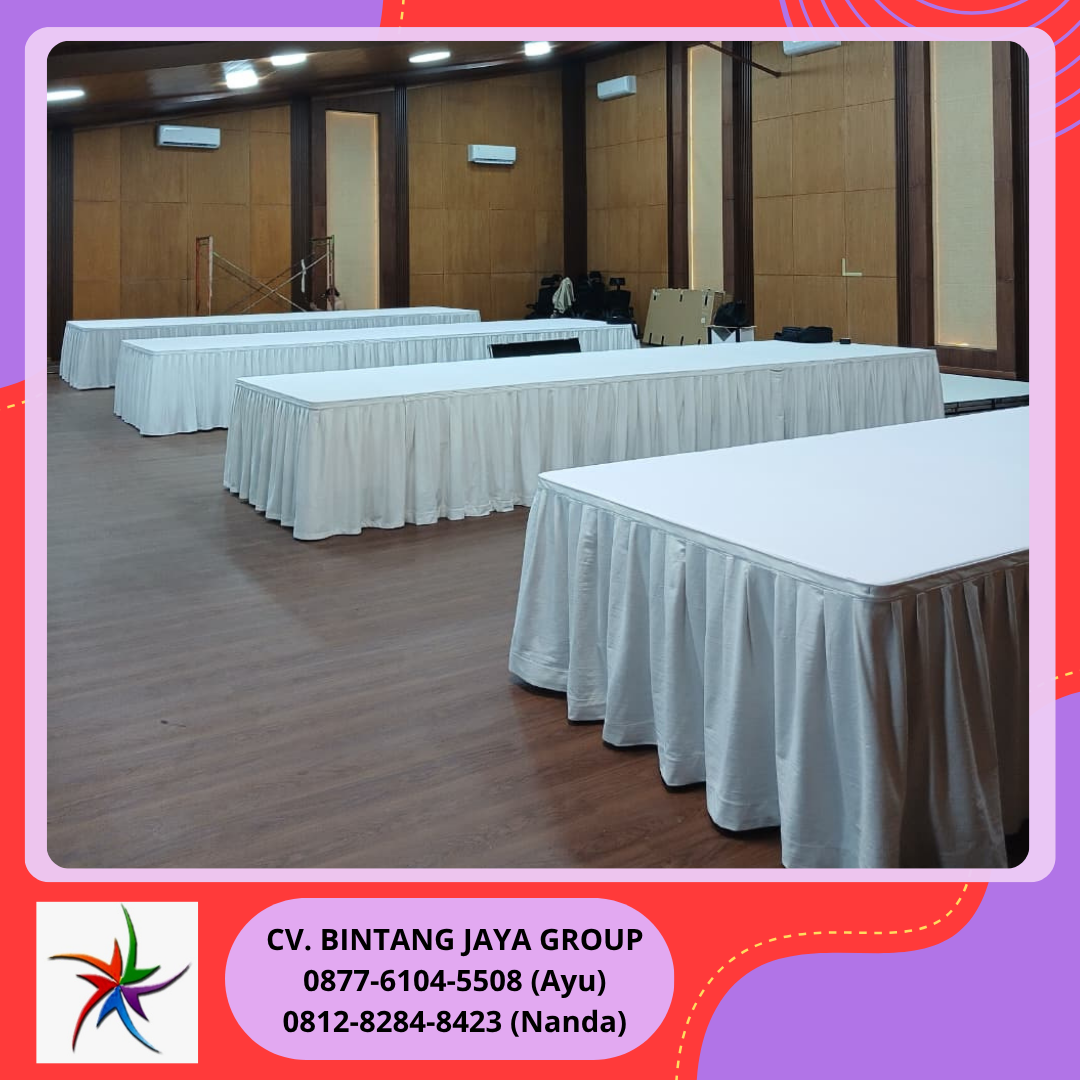Sewa Meja Kotak Cover Tebar Warna Putih Bersih Bogor