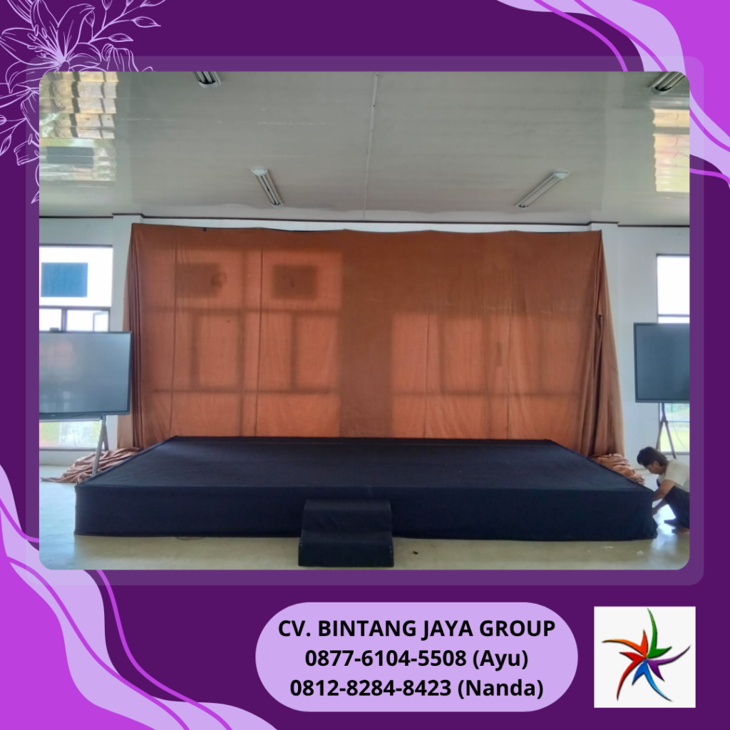 Sewa Panggung Full Cover Karpet Hitam Dan Backdrop Kain Bekasi