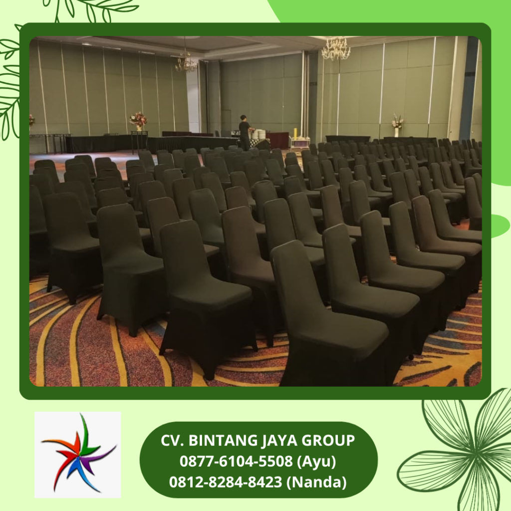 Rental Kursi Susun Stainless Cover Stretch Hitam Cikarang
