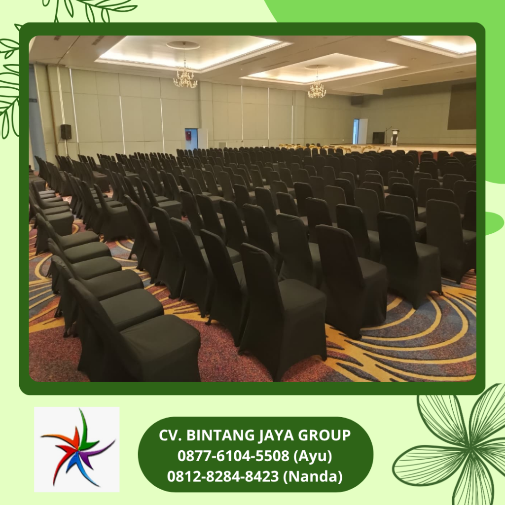 Rental Kursi Susun Stainless Cover Stretch Hitam Cikarang