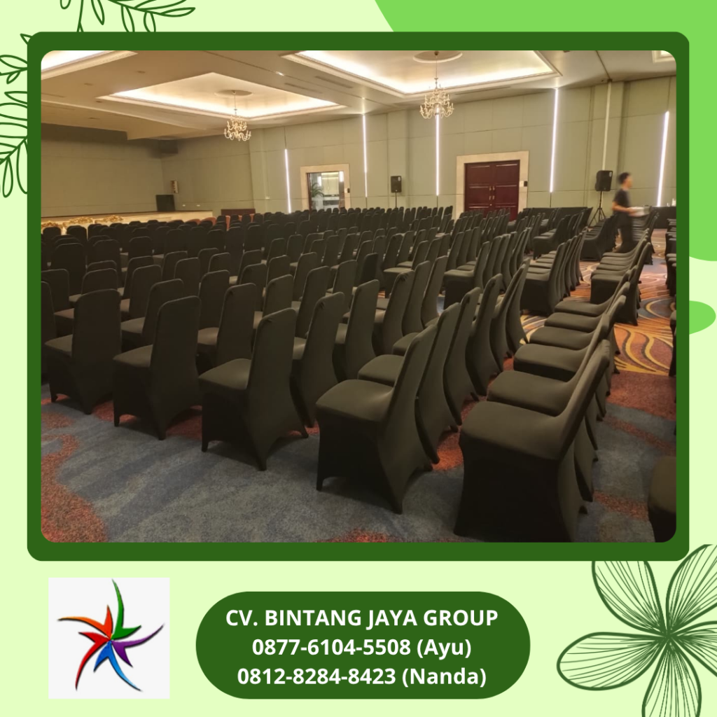 Rental Kursi Susun Stainless Cover Stretch Hitam Cikarang