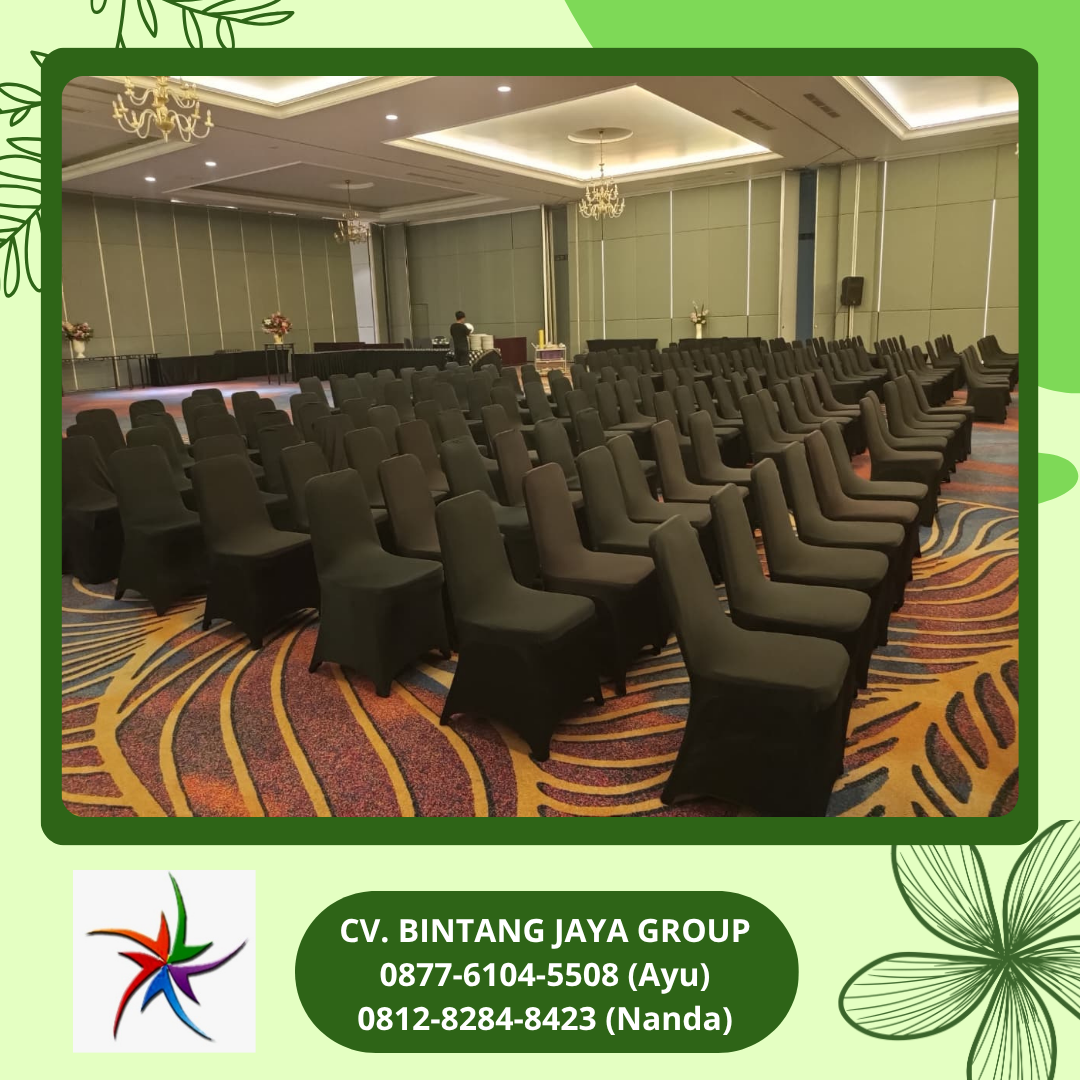 Rental Kursi Susun Stainless Cover Stretch Hitam Cikarang
