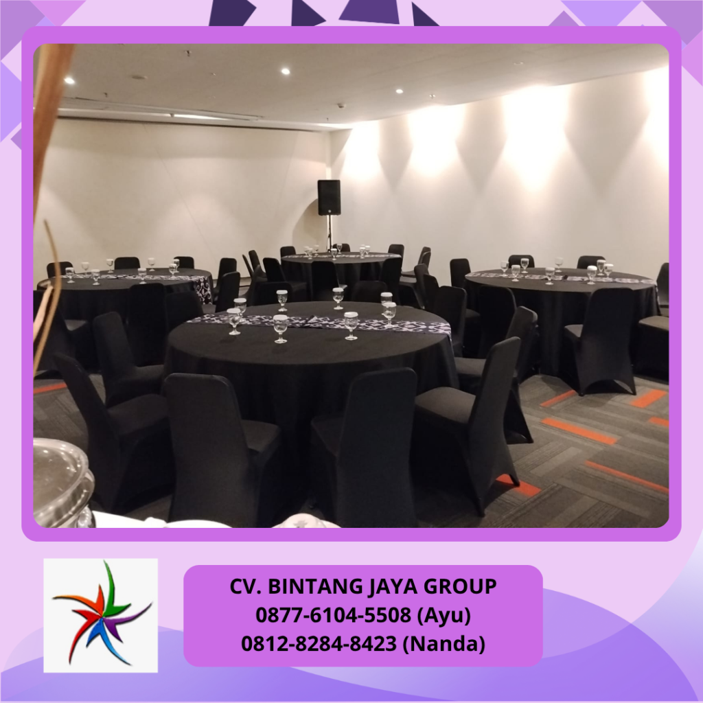 Rental Meja Bulat Cover Hitam Dan Kursi Cover Hitam Bekasi