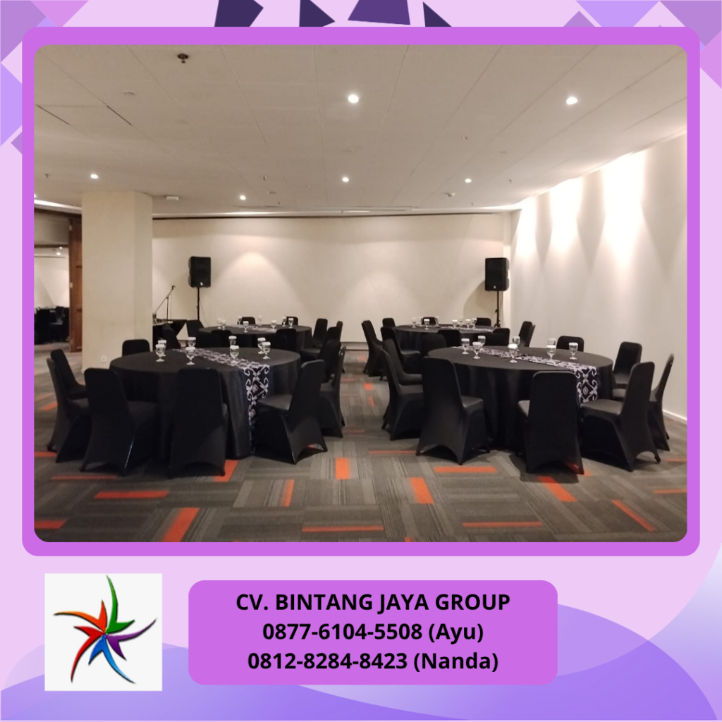 Rental Meja Bulat Cover Hitam Dan Kursi Cover Hitam Bekasi