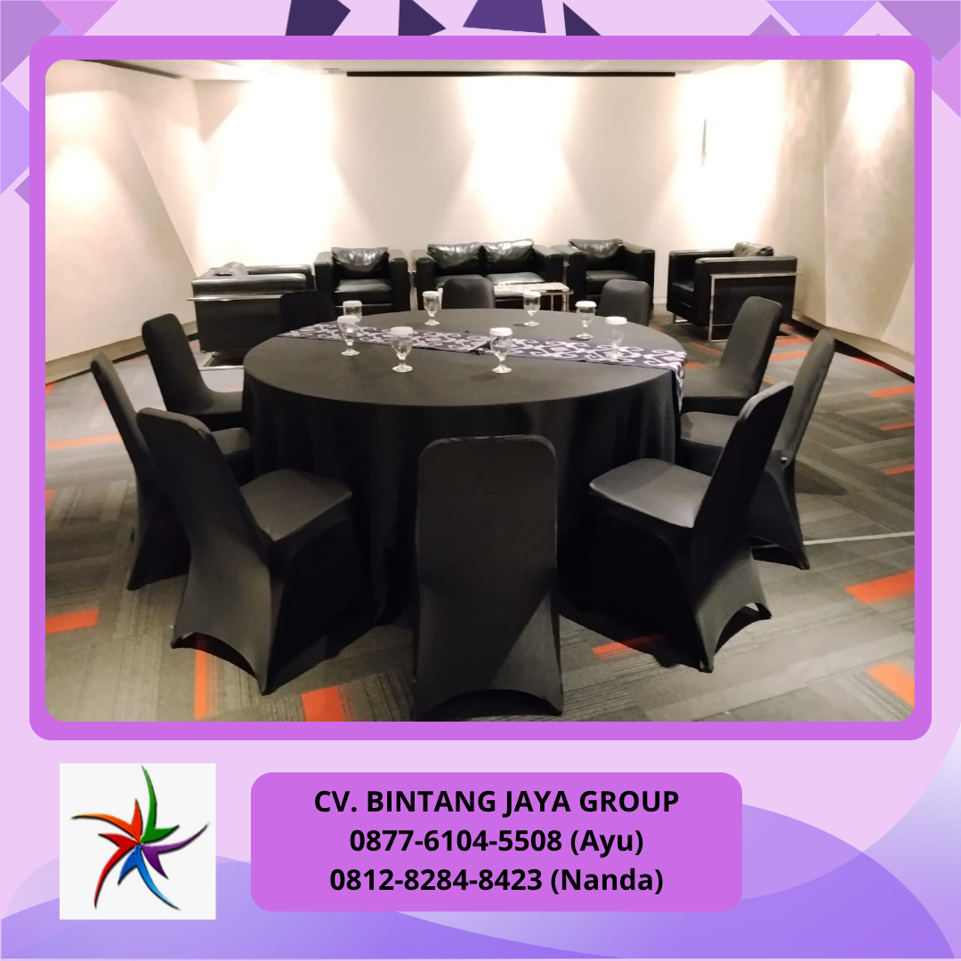 Rental Meja Bulat Cover Hitam Dan Kursi Cover Hitam Bekasi