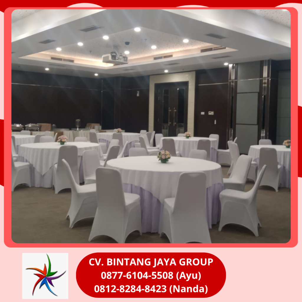 Rental Meja Bulat Cover Putih Dan Kursi Futura Bogor