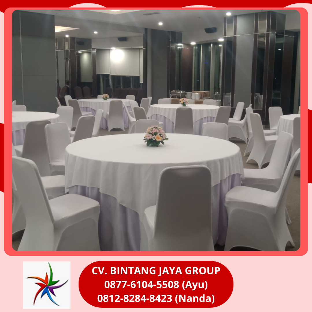 Rental Meja Bulat Cover Putih Dan Kursi Futura Bogor
