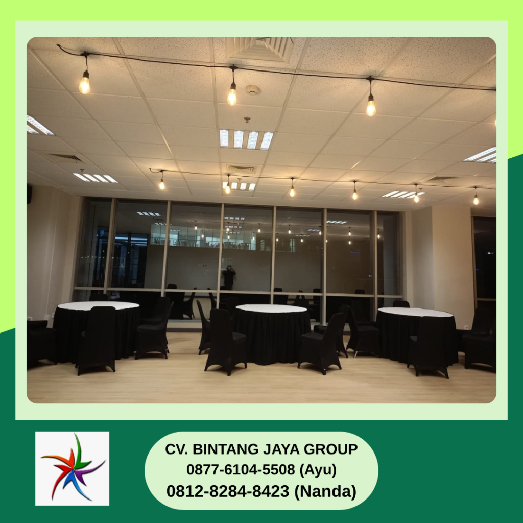 Sewa Round Table Taplak Hitam Putih Dan Kursi Cover Hitam Jakarta