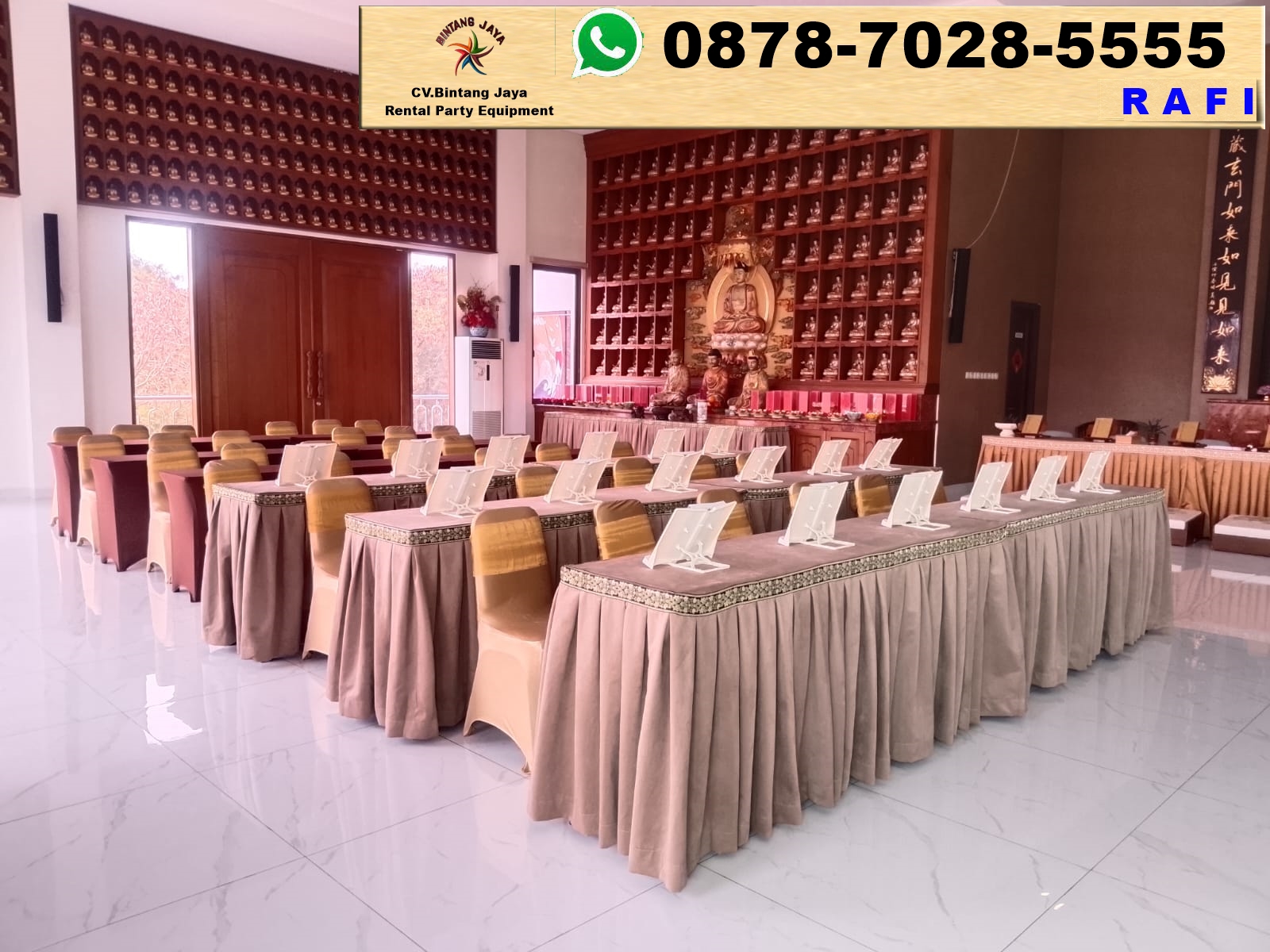 Gudang Sewa Meja Kotak Set Futura Cover Emas Jakarta 0878-7028-5555