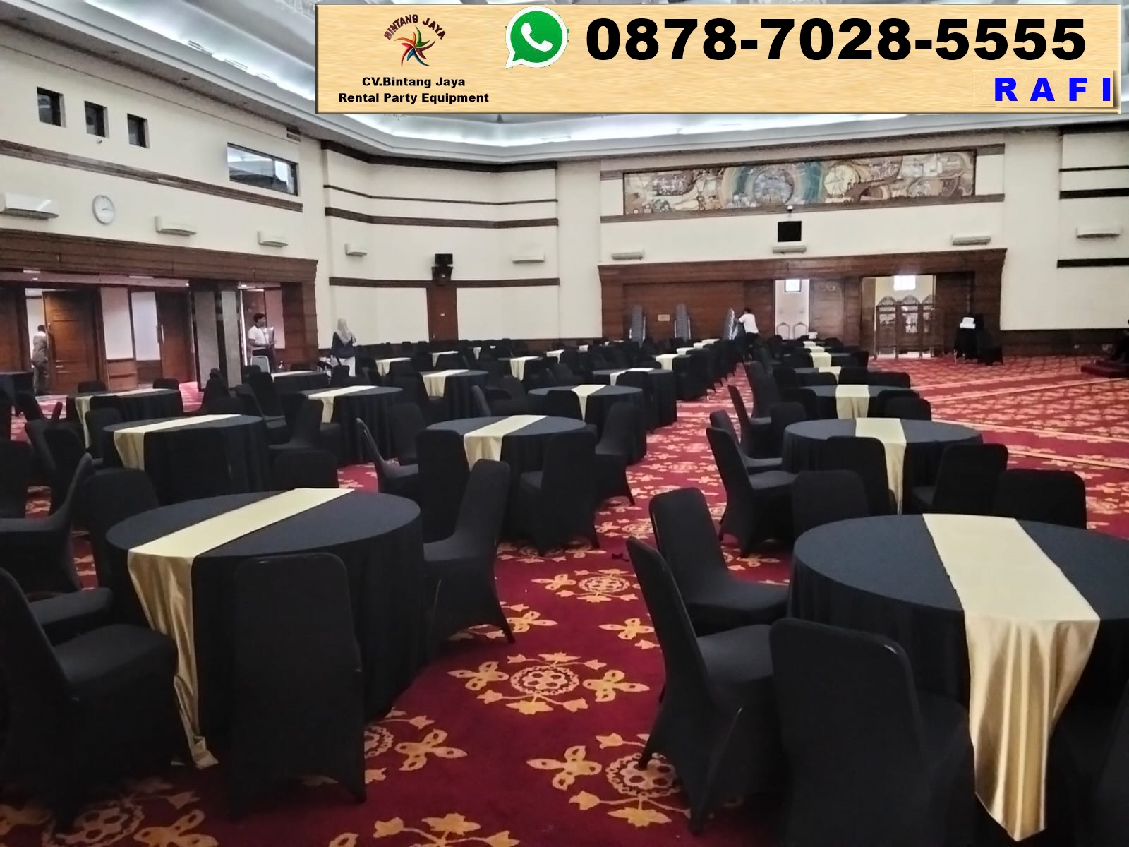 Rental Sewa Meja Bundar Taplak Hitam Dan Kursi Event Jakarta