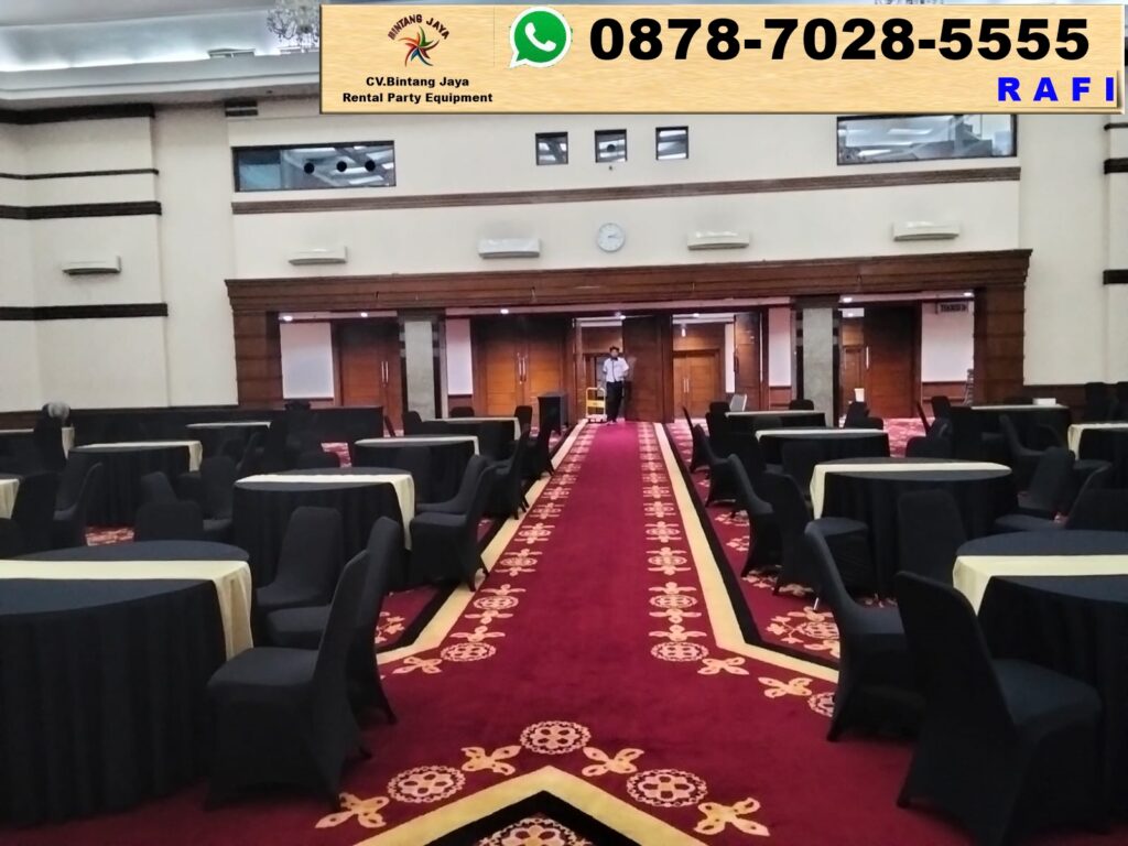 Rental Sewa Meja Bundar Taplak Hitam Dan Kursi Event Jakarta