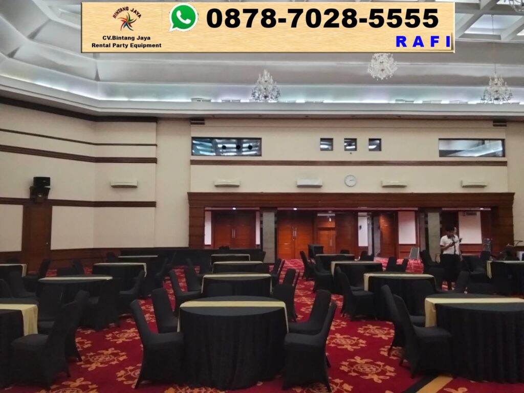 Rental Sewa Meja Bundar Taplak Hitam Dan Kursi Event Jakarta