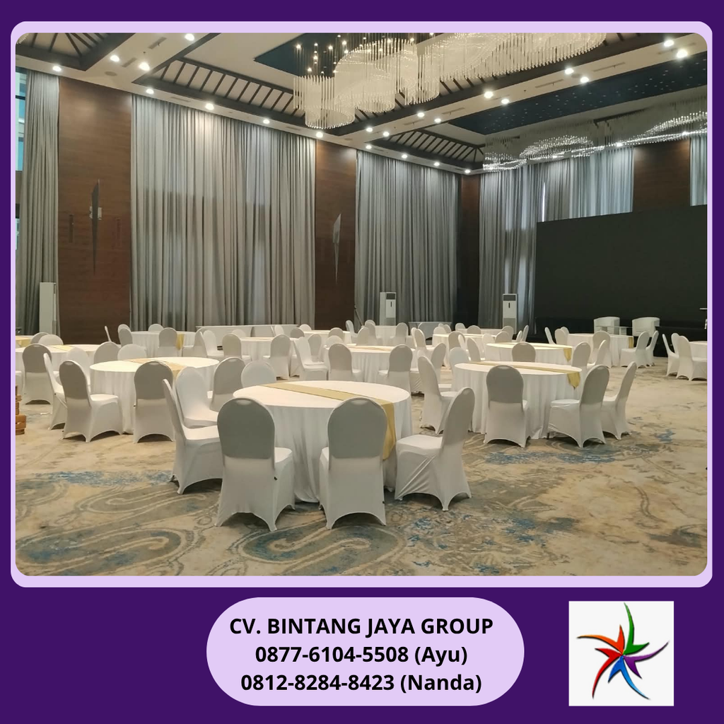 Sewa Meja Bulat Dan Kursi Cover Putih Bekasi 0878-8012-5555