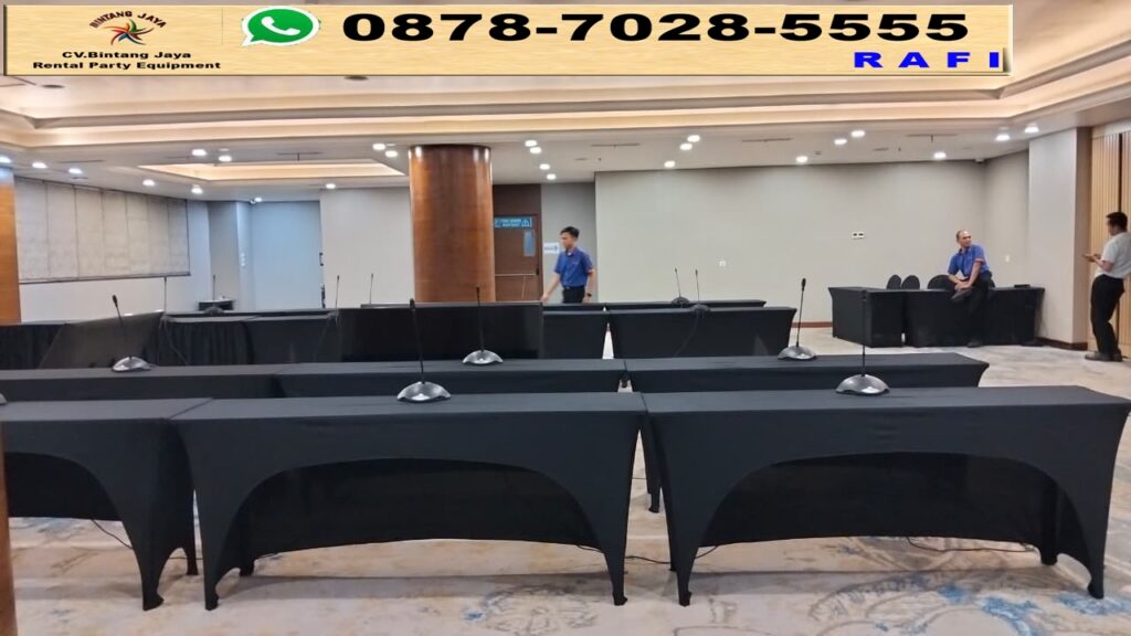 Sewa Meja Ibm 180x45cm Taplak Hitam Ketat Bogor