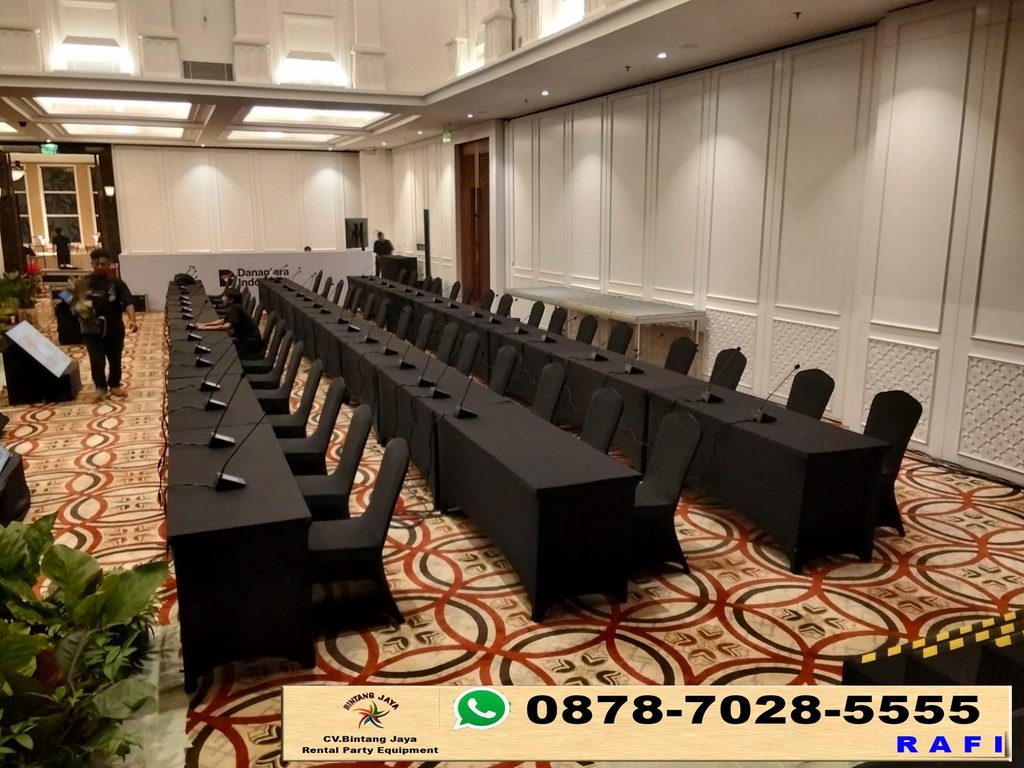 Rental Meja Kursi Cover Hitam Event Danantara 0878-7028-5555