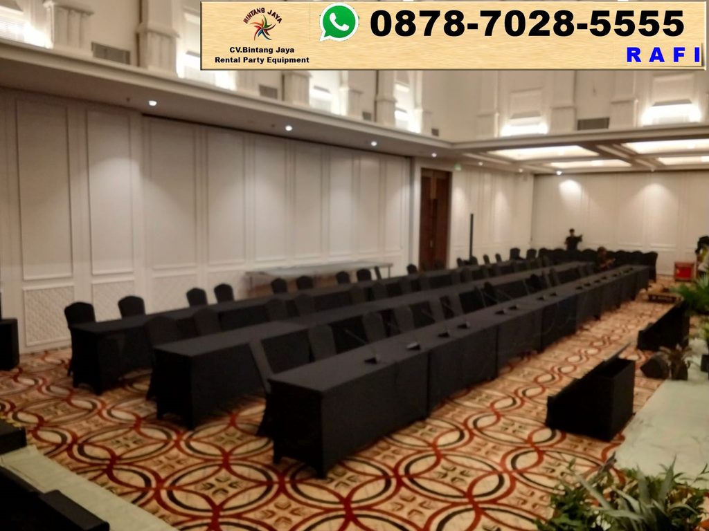 Rental Meja Kursi Cover Hitam Event Danantara 0878-7028-5555