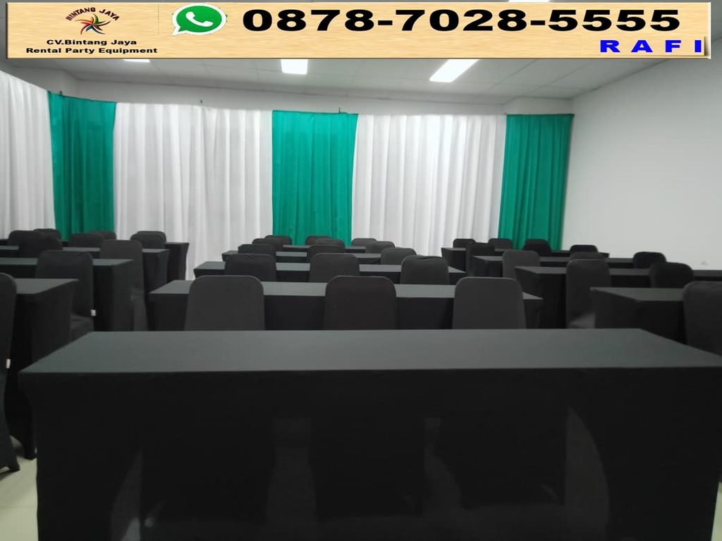 Rental Meja Kursi Cover Hitam Event Danantara 0878-7028-5555