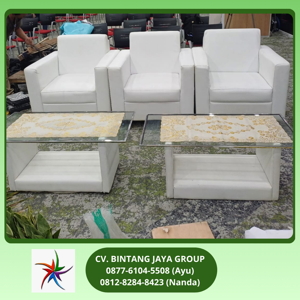 Sewa Kursi Sofa Putih Meja VIP Kaca karawang 0819-4713-6526
