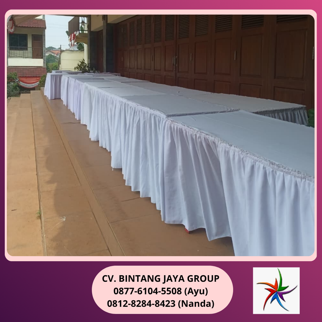 Sewa Meja Kotak Taplak Skirting Putih Cikarang 0878-8012-5555