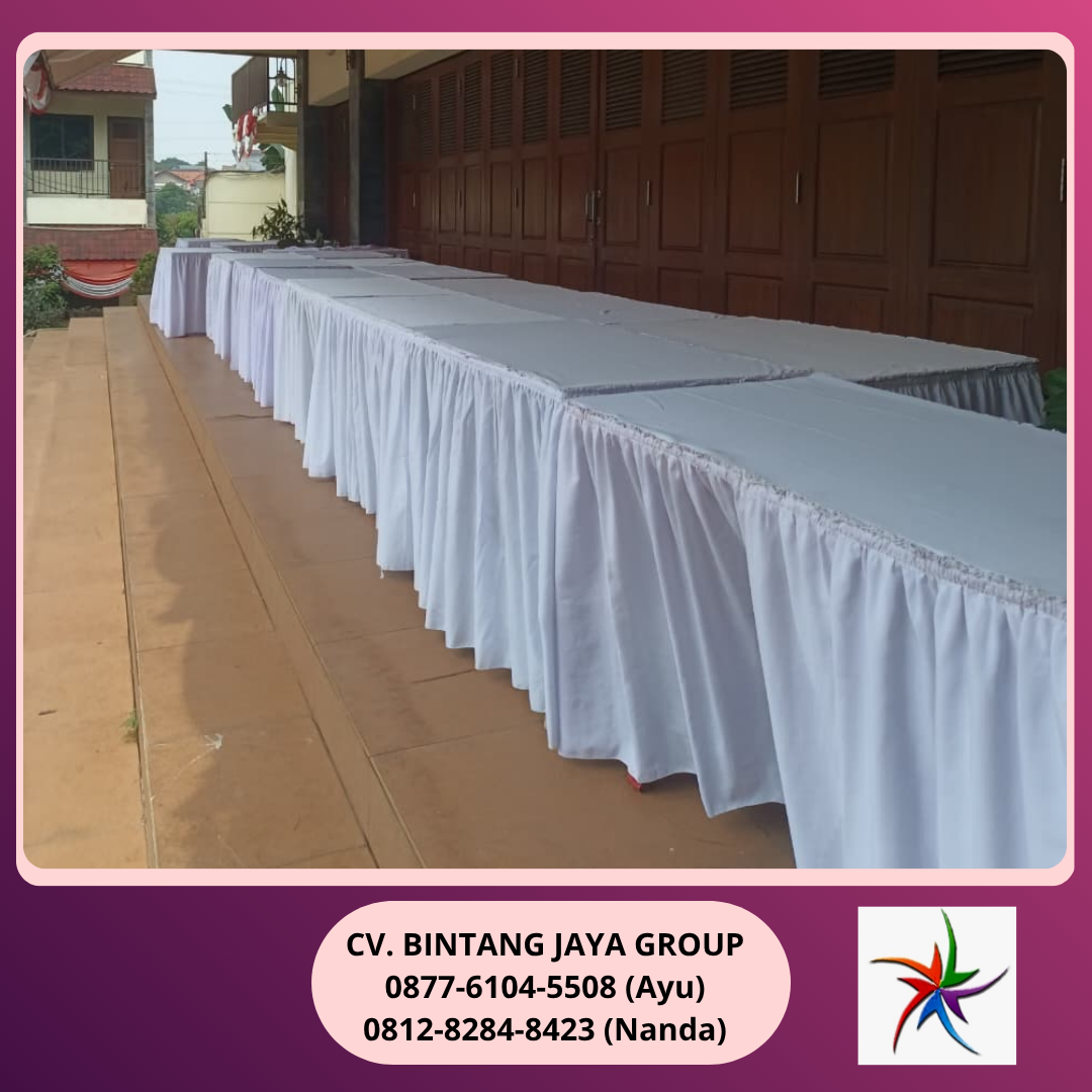 Sewa Meja Kotak Taplak Skirting Putih Cikarang 0878-8012-5555