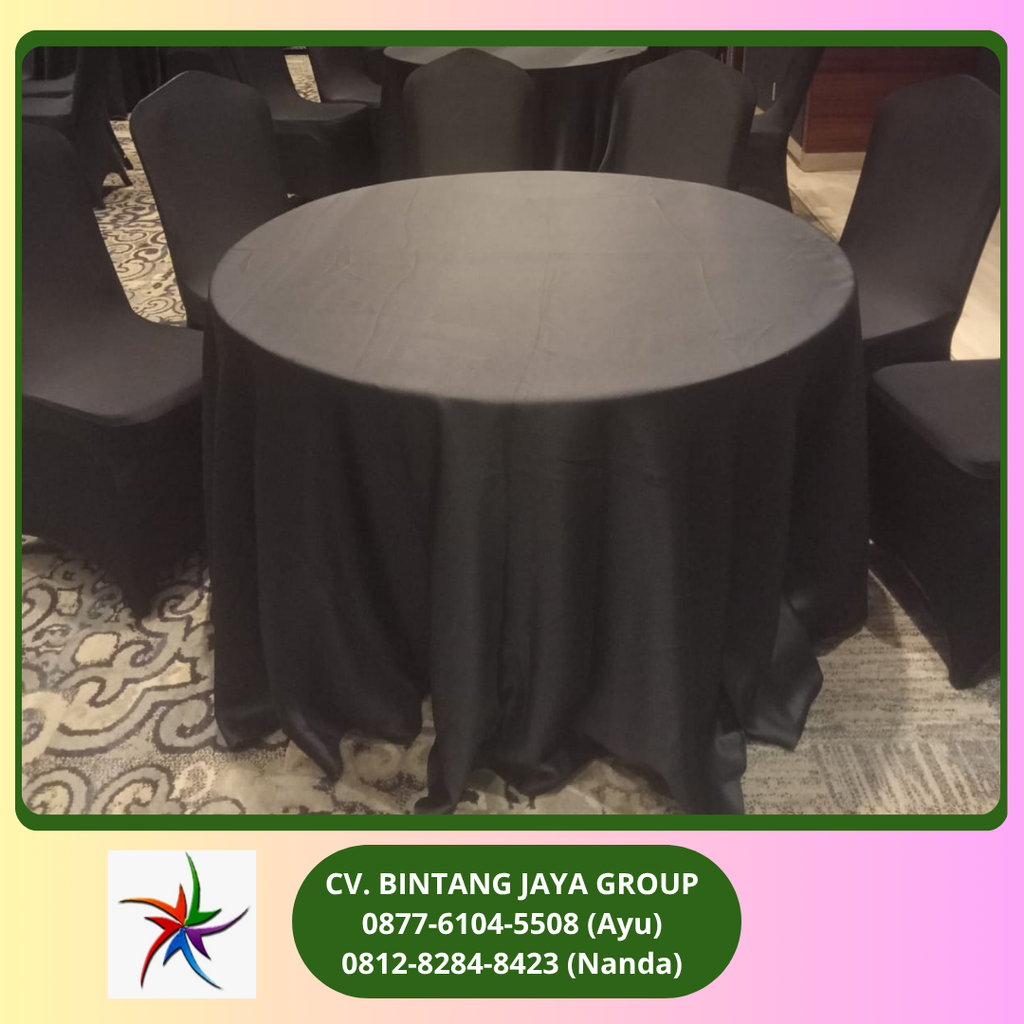 Sewa Meja Bundar Taplak Tebar Hitam Jakarta 0819-4713-6526