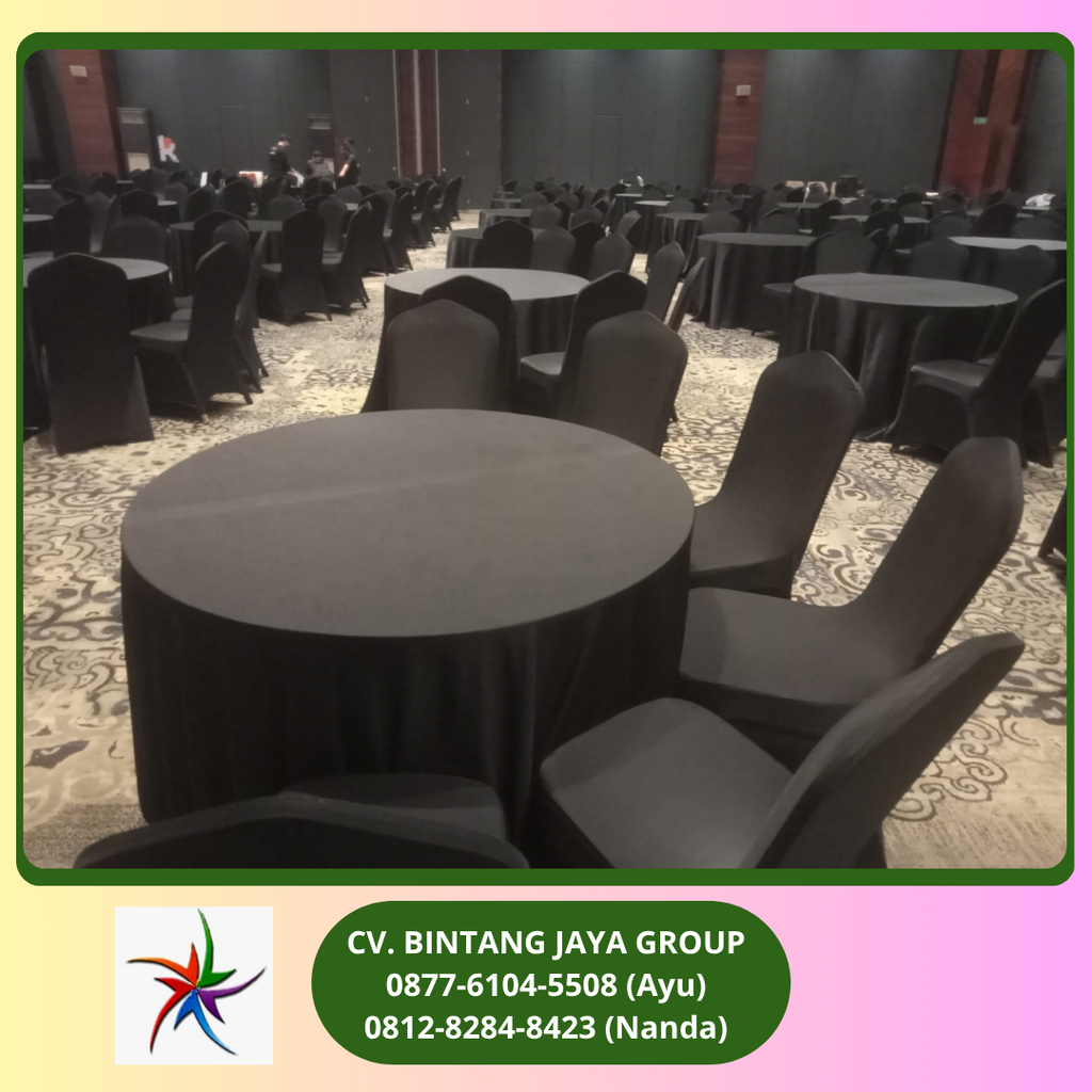 Sewa Meja Bundar Taplak Tebar Hitam Jakarta 0819-4713-6526