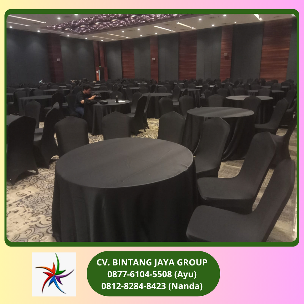 Sewa Meja Bundar Taplak Tebar Hitam Jakarta 0819-4713-6526