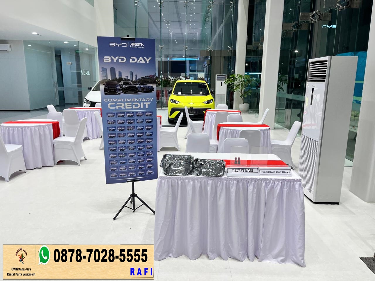 Sewa Meja Kotak, Meja Bundar Dan Kursi Cover Putih Sentul 0878-7028-5555