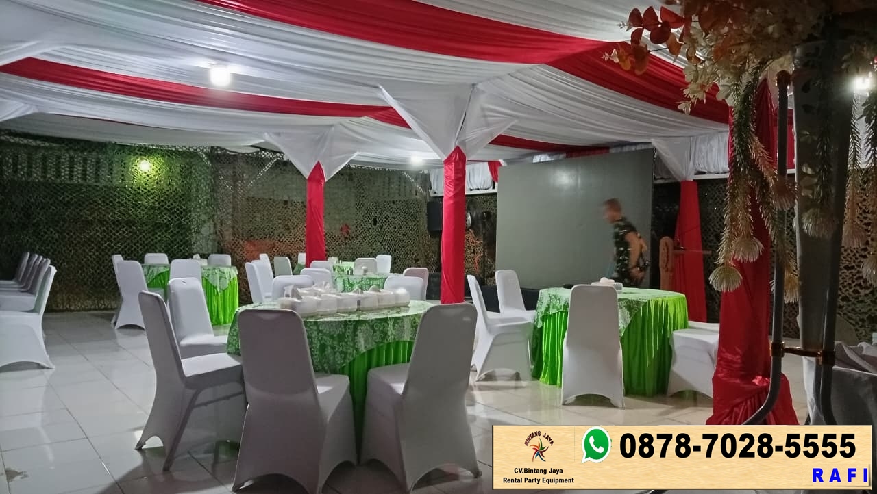 Sewa Meja Kursi Dan Kain Dekor Serut Warna Merah Putih Event Jatiluhur