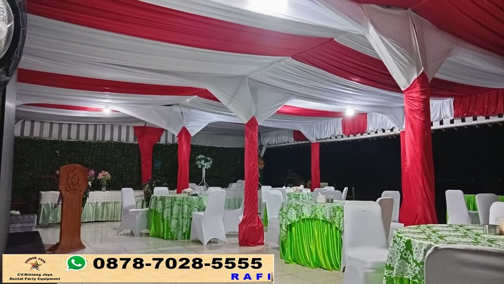 Sewa Meja Kursi Dan Kain Dekor Serut Warna Merah Putih Event Jatiluhur