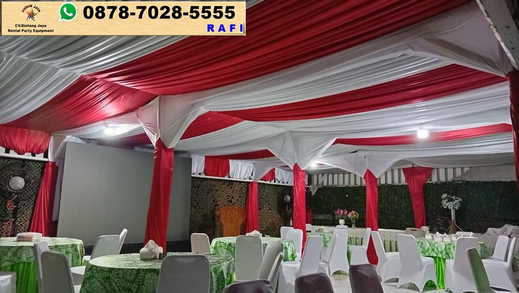 Sewa Meja Kursi Dan Kain Dekor Serut Warna Merah Putih Event Jatiluhur