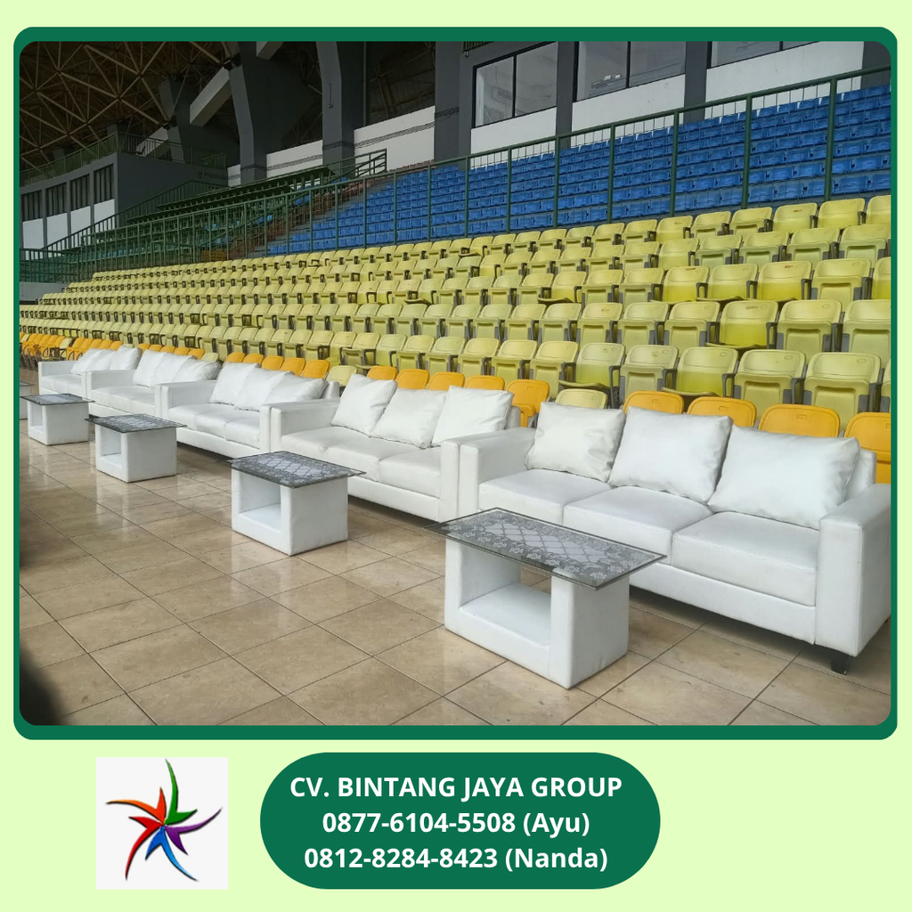 Sewa Sofa Double Seater Putih Set Meja Kaca Bekasi 0877-6104-5508