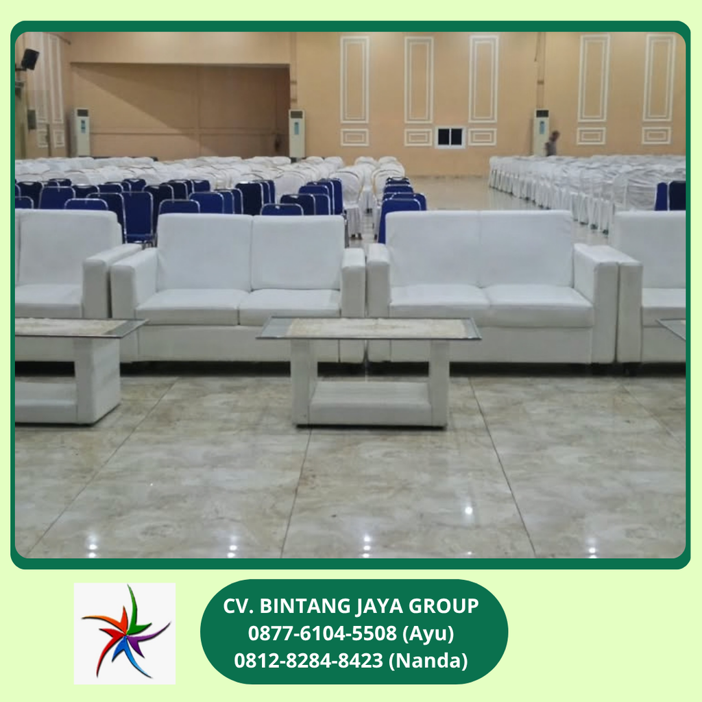 Sewa Sofa Double Seater Putih Set Meja Kaca Bekasi 0877-6104-5508