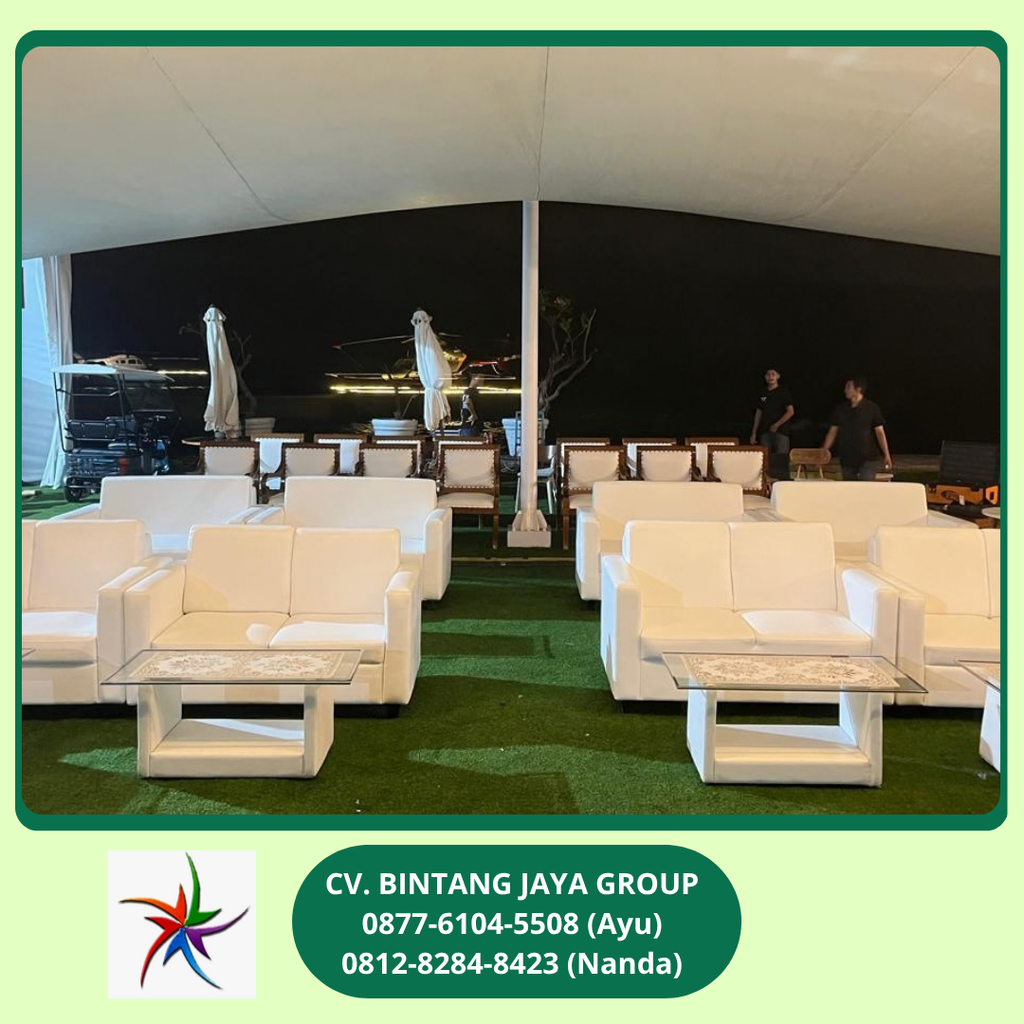 Sewa Sofa Double Seater Putih Set Meja Kaca Bekasi 0877-6104-5508