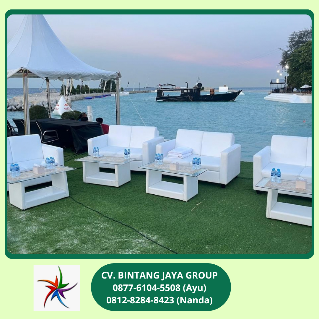 Sewa Sofa Double Seater Putih Set Meja Kaca Bekasi 0877-6104-5508